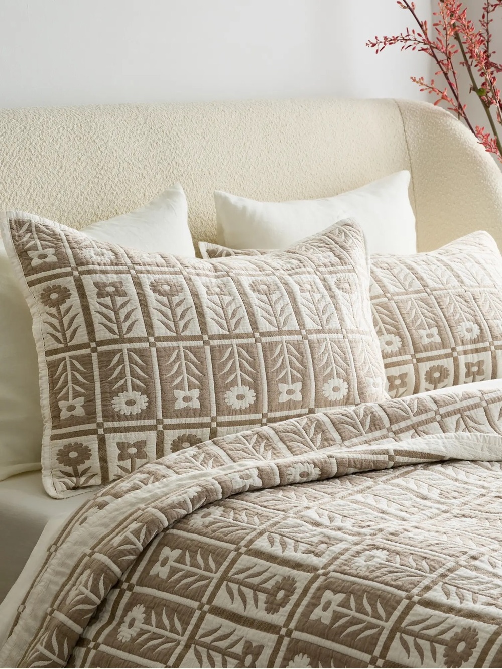 NWT Quince Organic Cotton Jacquard Floral Sham Set In Toffee - Standard